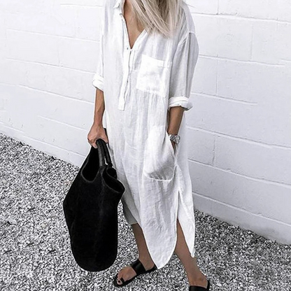Lotte | Cotton Linen Midi Blouse Dress