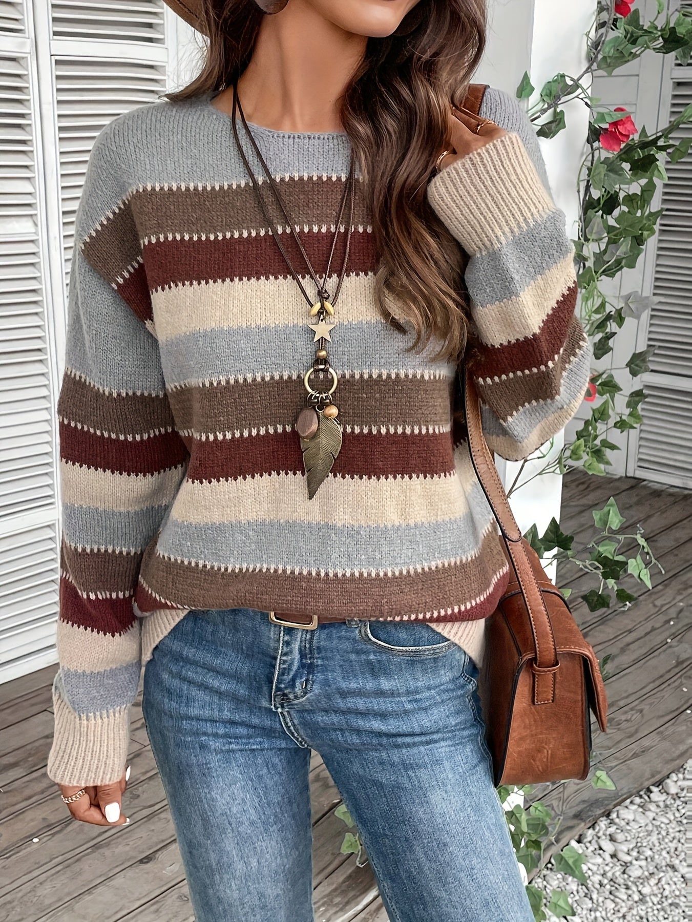 Lotte | Colourful crew neck sweater with drop shoulder and long sleeves