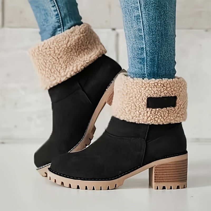 Lotte | Plush-lined ankle boots with chunky heel in solid colour