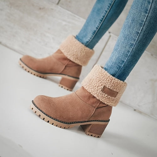Lotte | Plush-lined ankle boots with chunky heel in solid colour