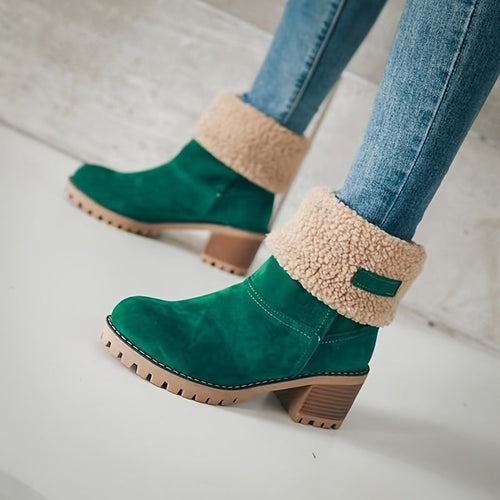 Lotte | Fluffy Ankle Boots with Thick Heel
