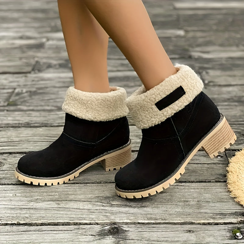 Lotte | Fluffy Ankle Boots with Thick Heel