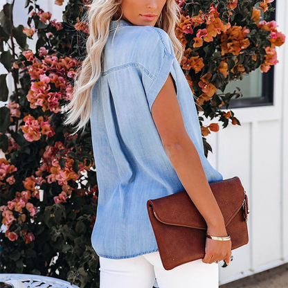 Lotte | Stylish ladies' denim blouse with short sleeves