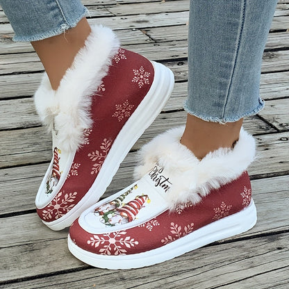 Lotte | Cheerful Christmas Print Plush-Lined Thermal Snow Boots