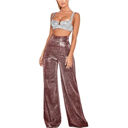 Luna | Stylish Women's High-Waisted Trousers with Glitter