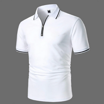 Max | White polo shirt with short sleeves and zip