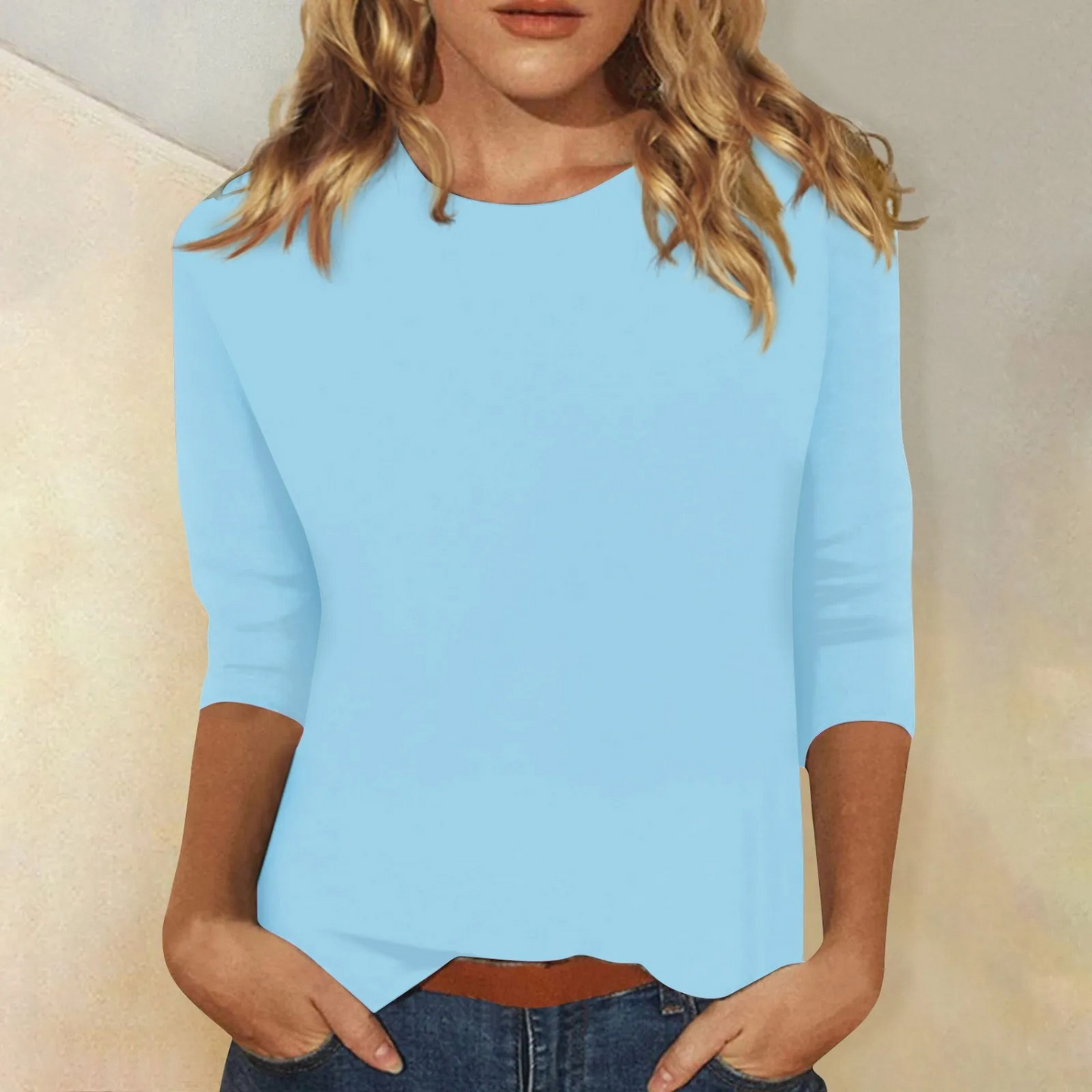 Maya | Plain Coloured Ladies' T-Shirt with Round Neck and Long Sleeves