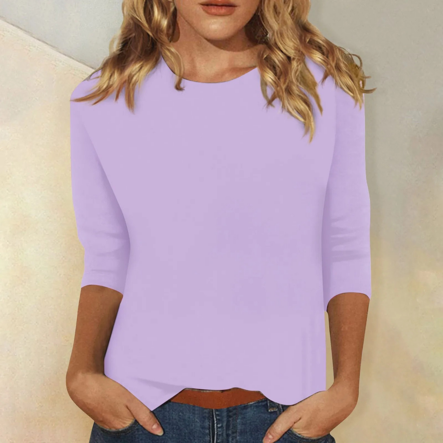 Maya | Plain Coloured Ladies' T-Shirt with Round Neck and Long Sleeves