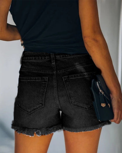 Mid-rise ripped denim shorts