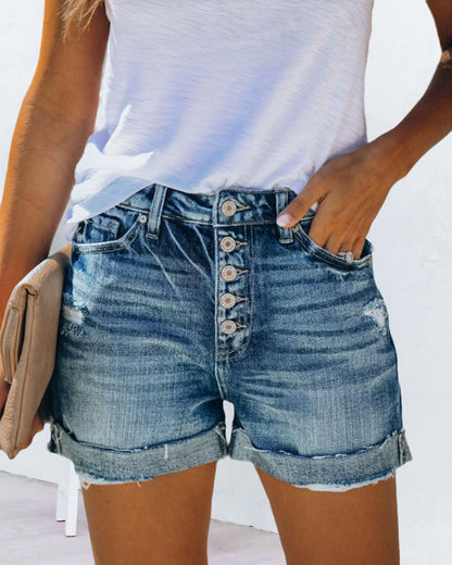 Mid-rise denim shorts