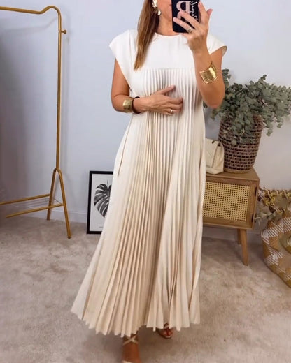 Sleeveless Pleated Simple Solid Colour Dress