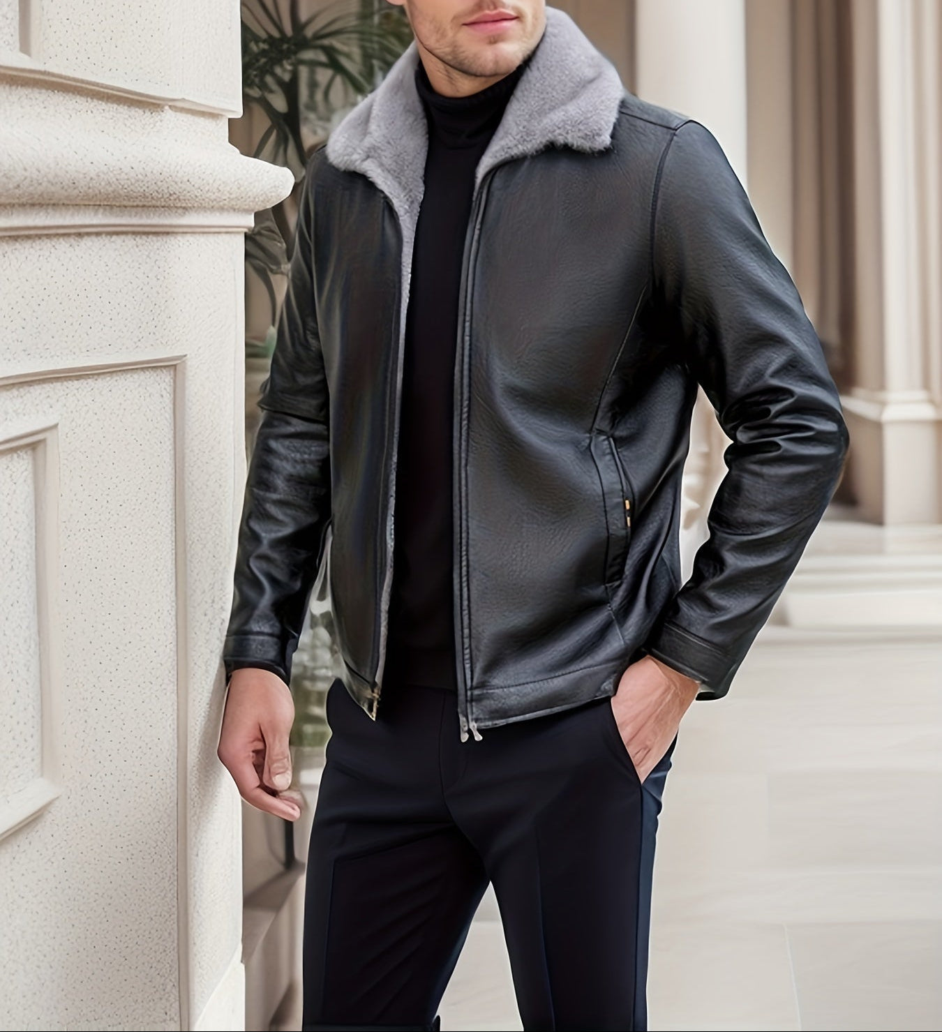 Niels | Warm fleece PU jacket in solid colour