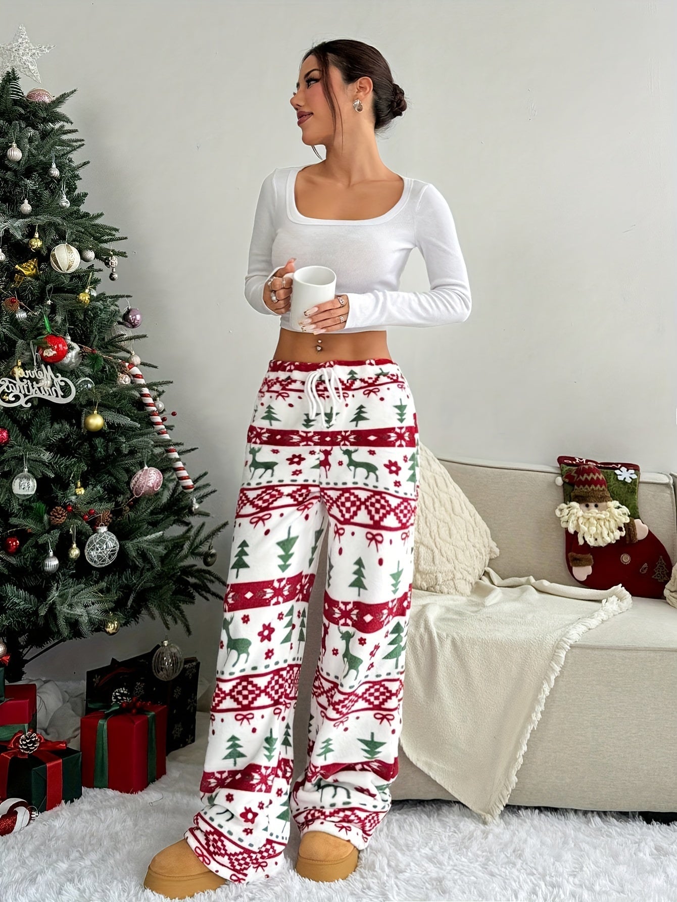 Nina | Casual Christmas Trousers with Drawstring Waist
