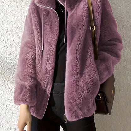 Nina | Casual warm teddy coat with drawstring and zip
