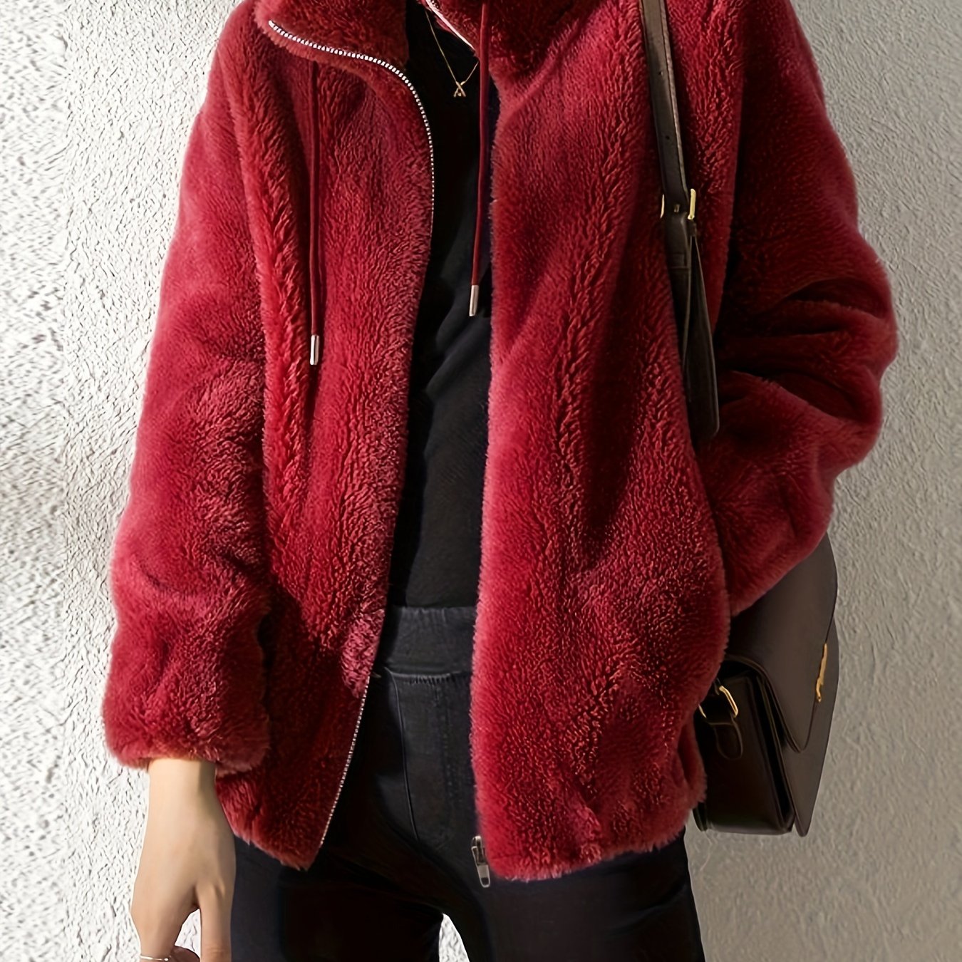 Nina | Casual warm teddy coat with drawstring and zip