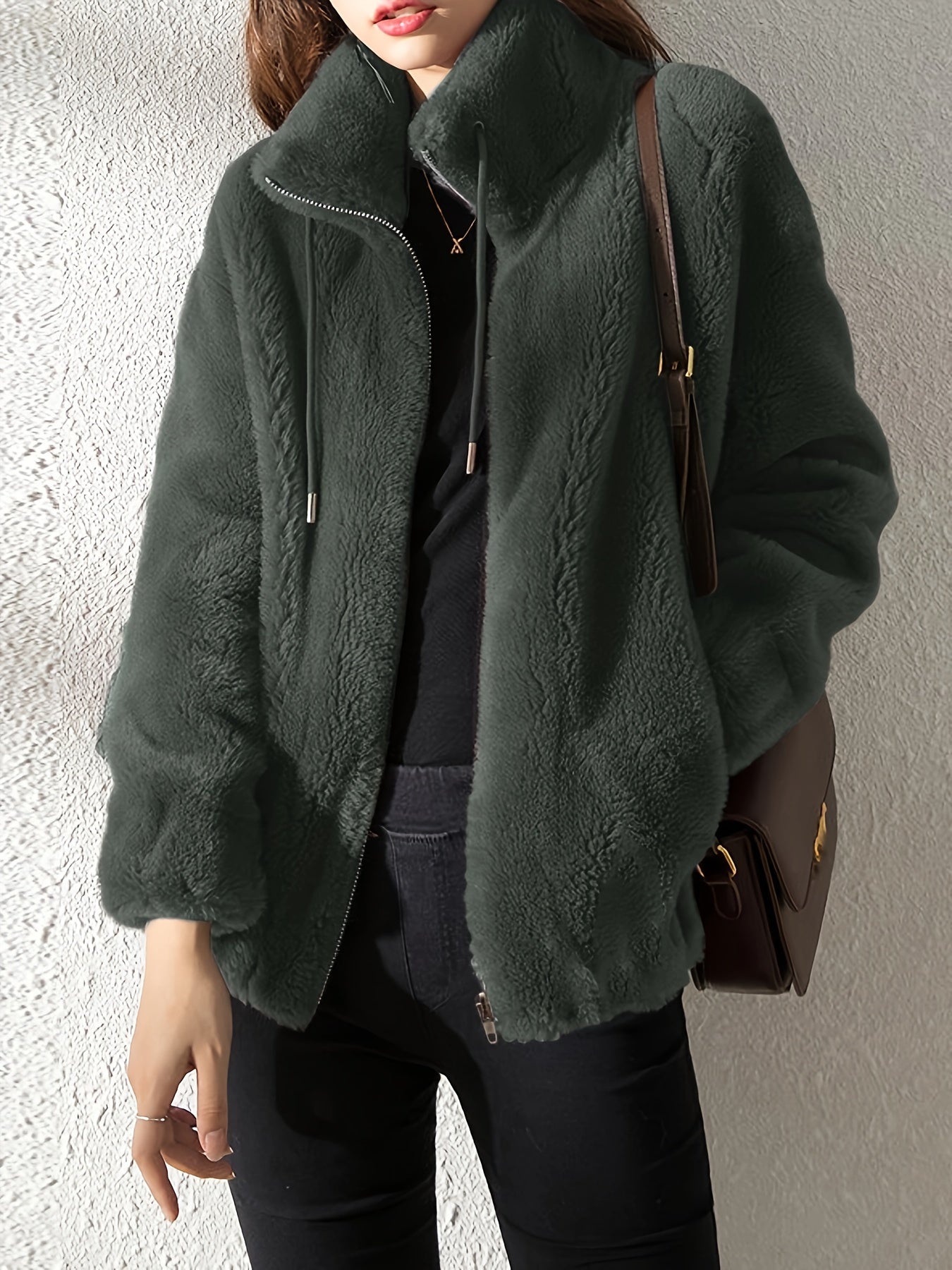 Nina | Casual warm teddy coat with drawstring and zip