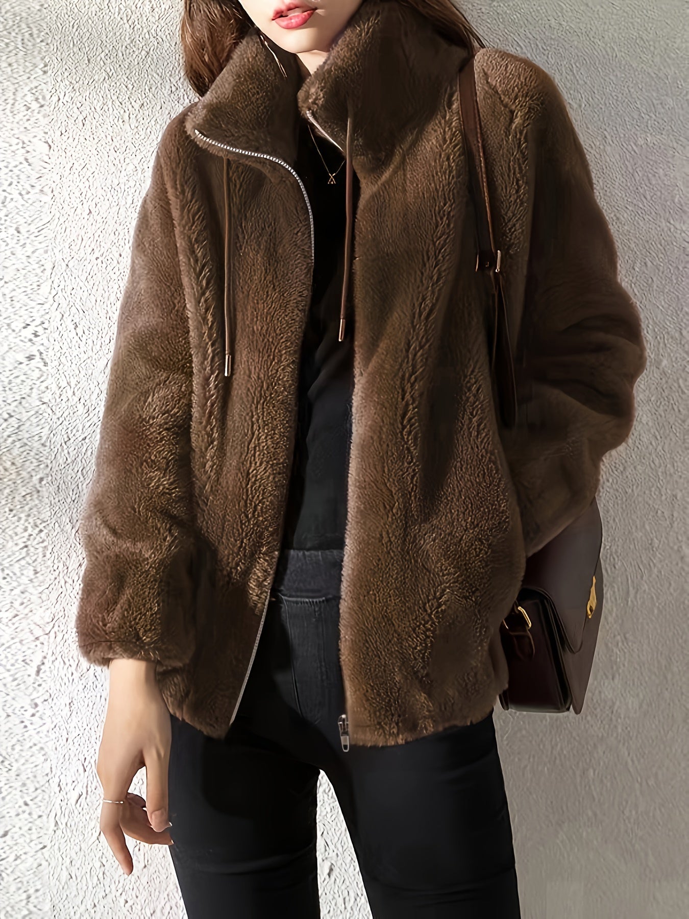 Nina | Casual warm teddy coat with drawstring and zip