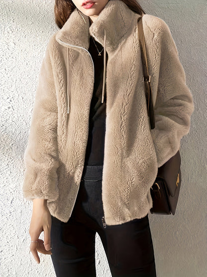 Nina | Casual warm teddy coat with drawstring and zip