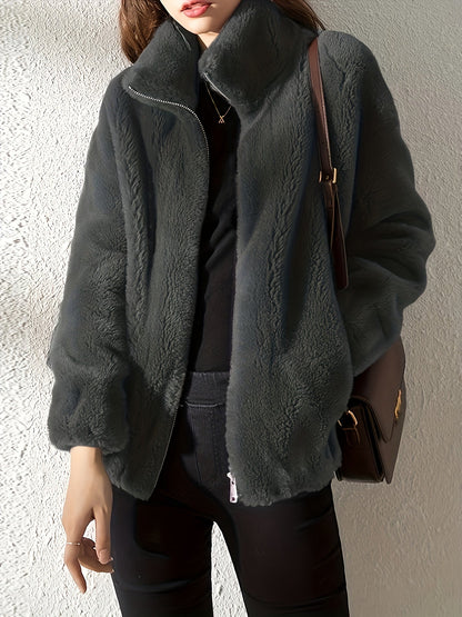 Nina | Casual warm teddy coat with drawstring and zip