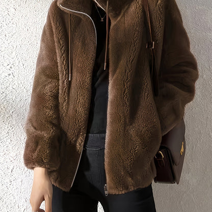 Nina | Casual warm teddy coat with drawstring and zip