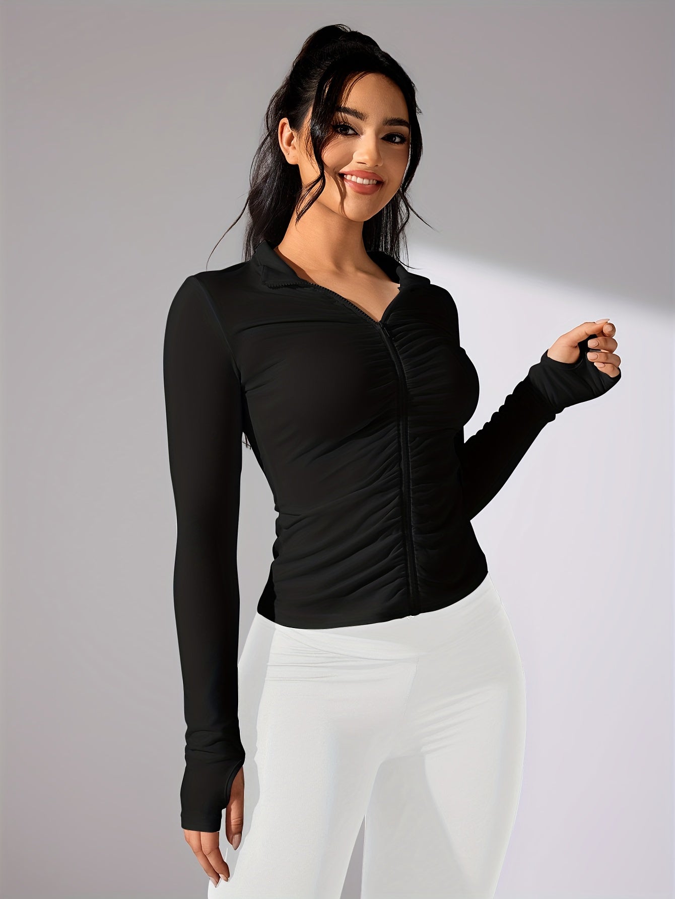 Nina | Plain Colour Casual Sports Jacket with Long Sleeves and Full Zip