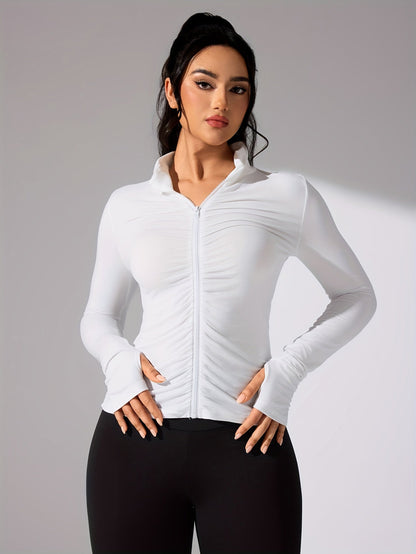 Nina | Plain Colour Casual Sports Jacket with Long Sleeves and Full Zip