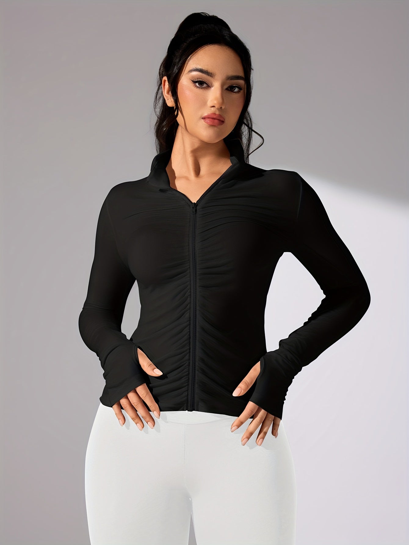 Nina | Plain Colour Casual Sports Jacket with Long Sleeves and Full Zip