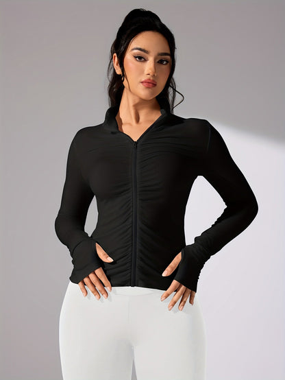Nina | Plain Colour Casual Sports Jacket with Long Sleeves and Full Zip