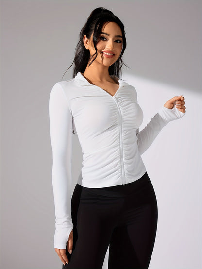 Nina | Plain Colour Casual Sports Jacket with Long Sleeves and Full Zip
