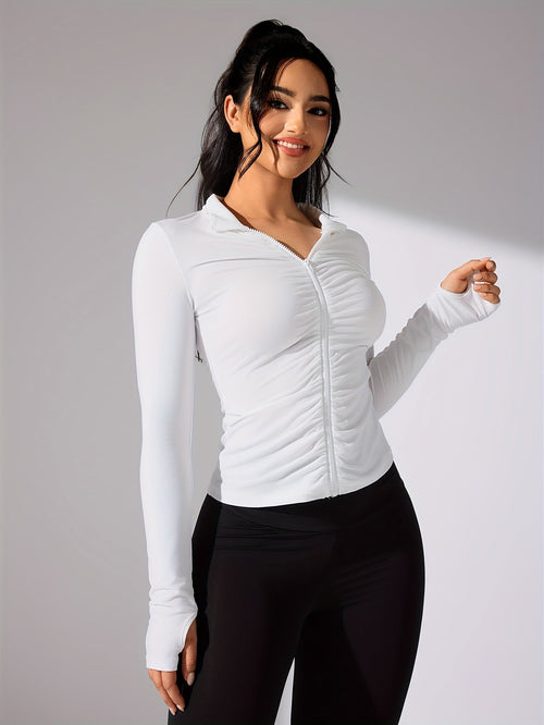 Nina | Plain Colour Casual Sports Jacket with Long Sleeves and Full Zip