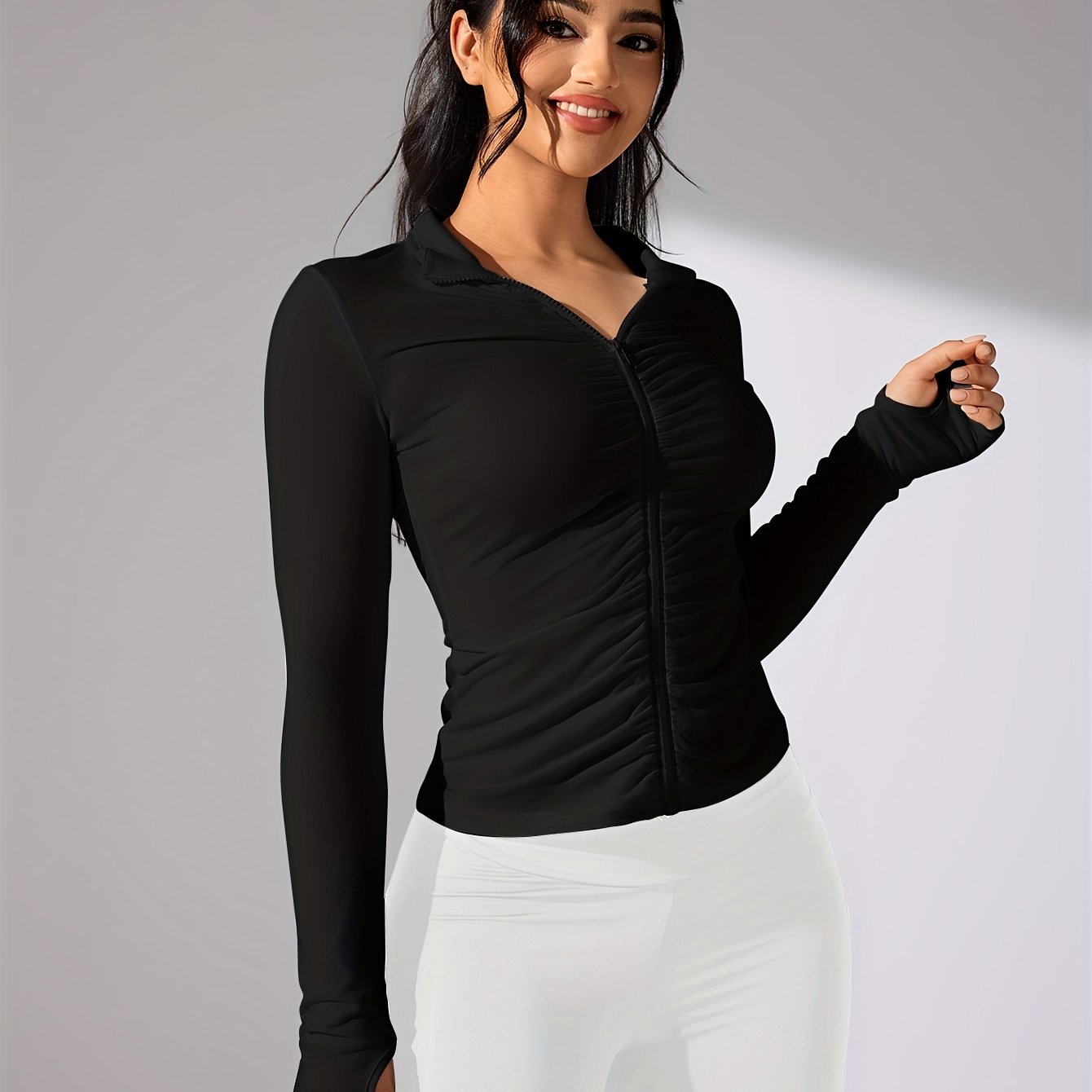 Nina | Plain Colour Casual Sports Jacket with Long Sleeves and Full Zip