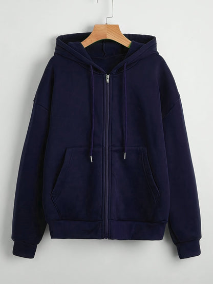 Nina | Plain Colour Hoodie with Drawstring and Thick Zip