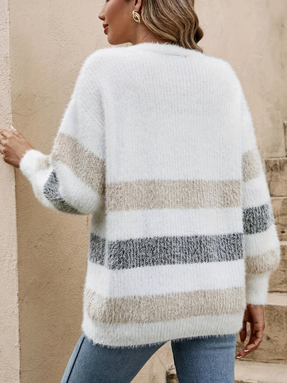 Nina | Knitted cardigan with colour block and V-neck
