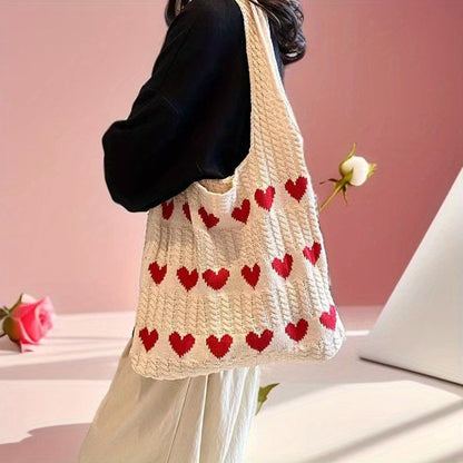 Nina | Knitted Heart Pattern Shopper Bag