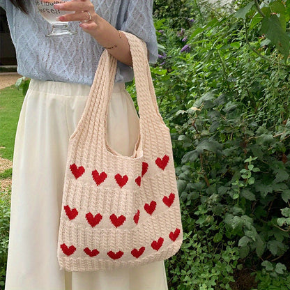 Nina | Knitted Heart Pattern Shopper Bag