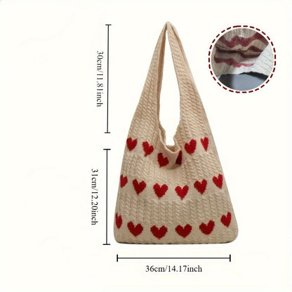 Nina | Knitted Heart Pattern Shopper Bag