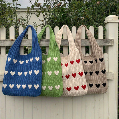 Nina | Knitted Heart Pattern Shopper Bag