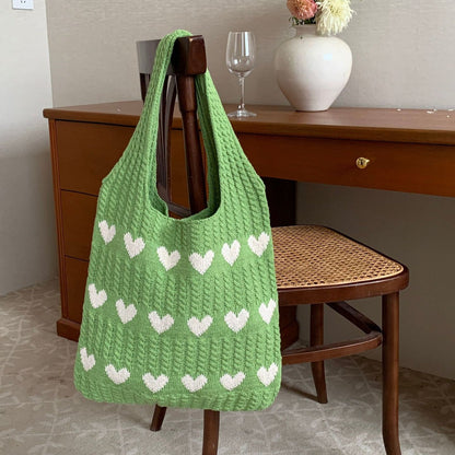 Nina | Knitted Heart Pattern Shopper Bag