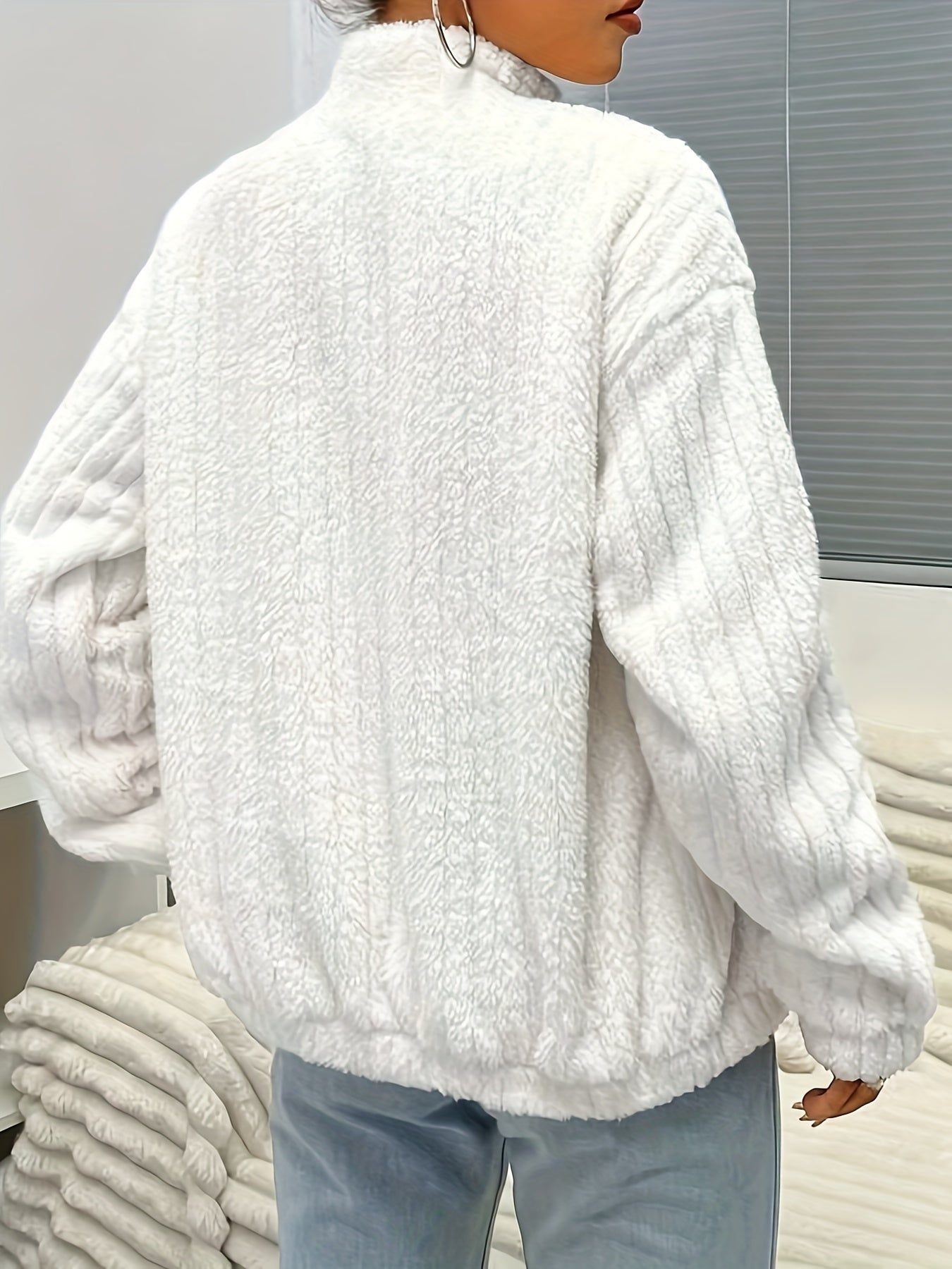 Nina | Zip Teddy Jacket with Ribs and Long Sleeves