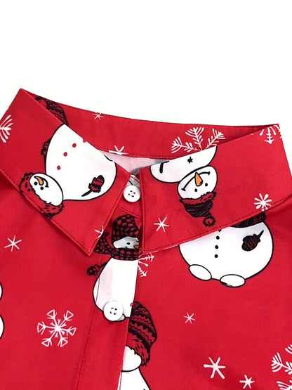Nina | Cute Christmas Snowman Print Blouse with Long Sleeves