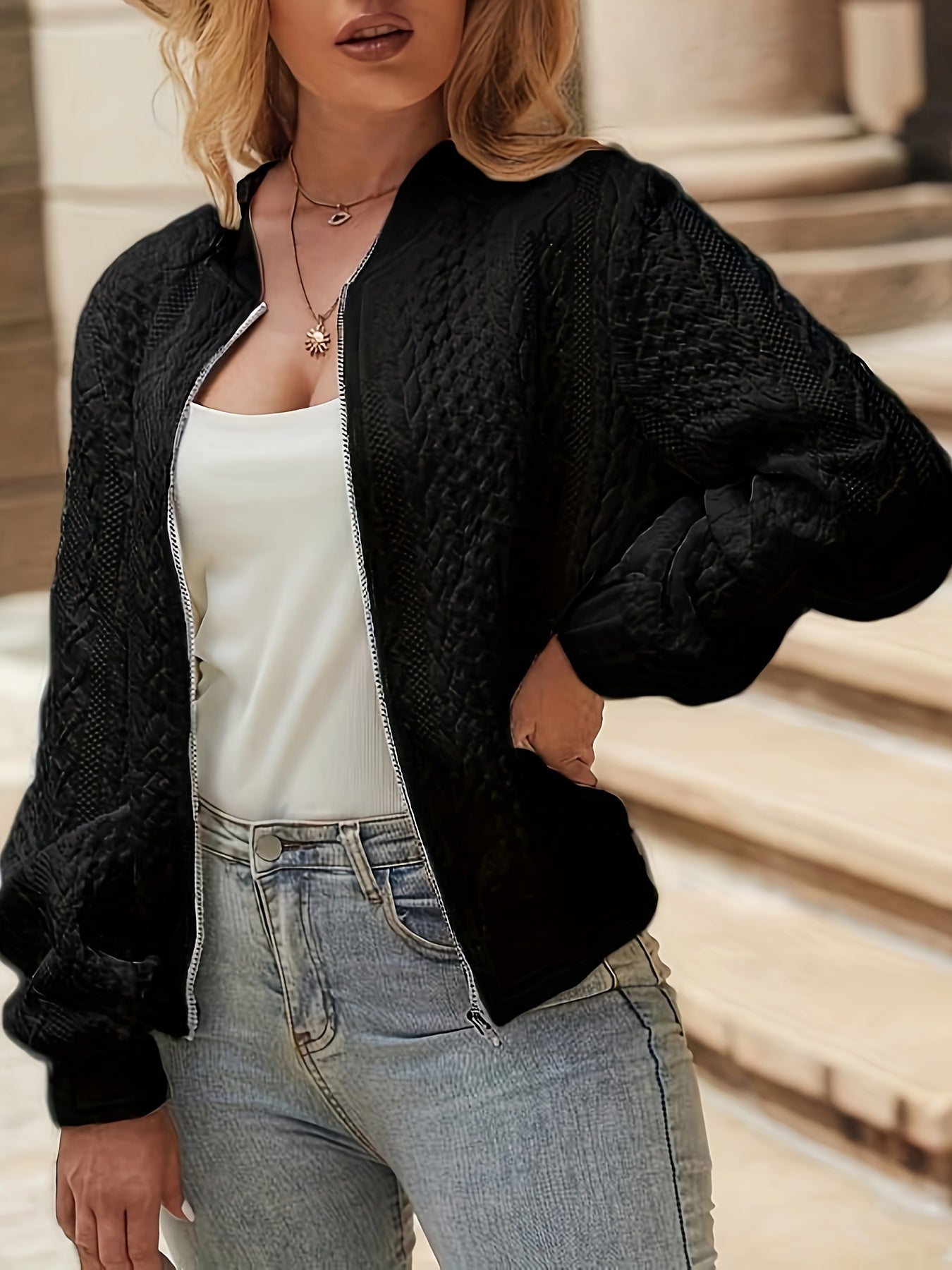 Nina | Textured bomber jacket