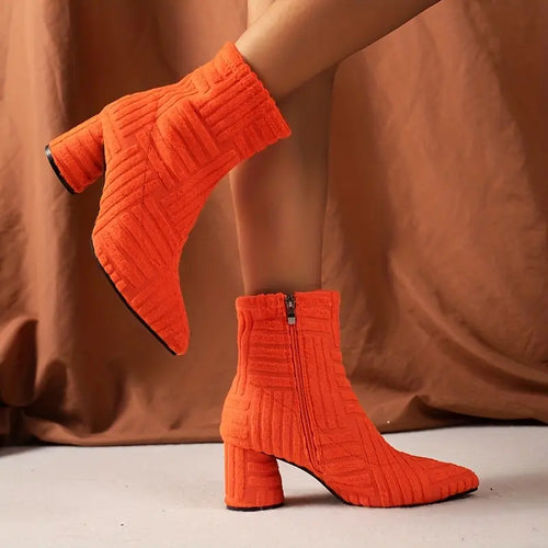 Nina | Summer Orange Ladies' Boots with Thick Heel