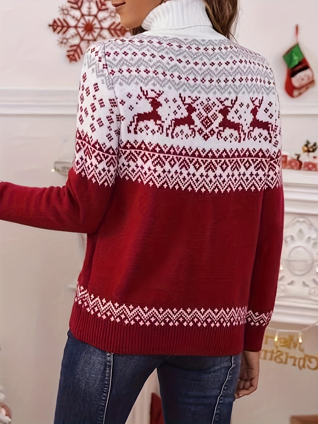 Noa | Casual jumper with Christmas deer print and collar