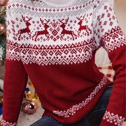 Noa | Casual jumper with Christmas deer print and collar