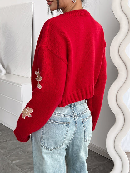 Noa | Elegant knitted cardigan with gingerbread embroidery
