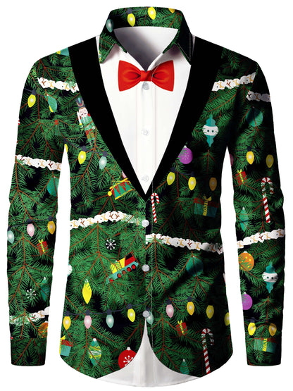Noah | Christmas Tree Print Men's Shirt with Long Sleeves