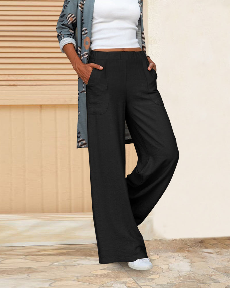 High-Waisted Plain Trousers