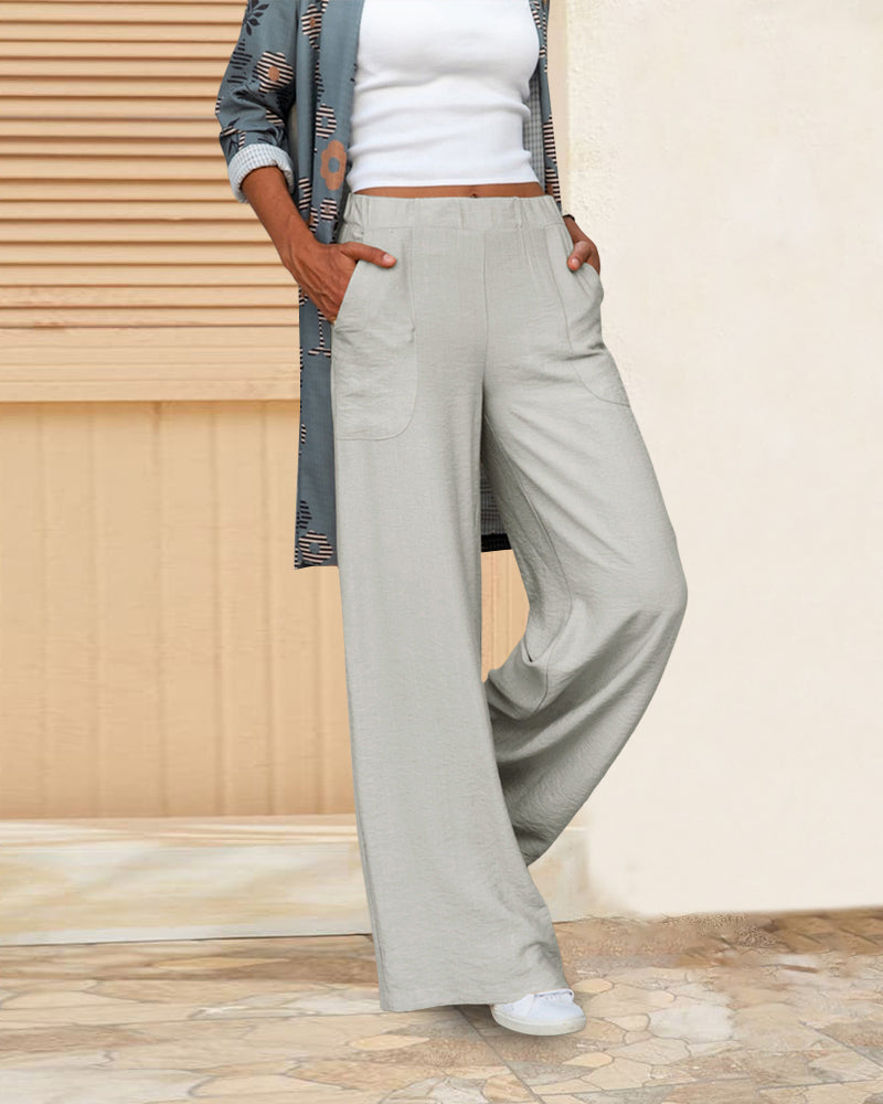 High-Waisted Plain Trousers