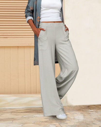 High-Waisted Plain Trousers