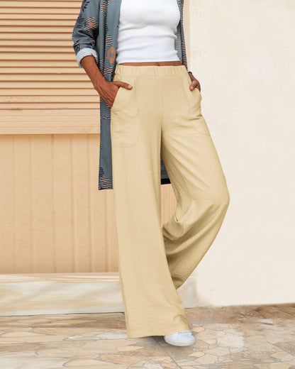 High-Waisted Plain Trousers